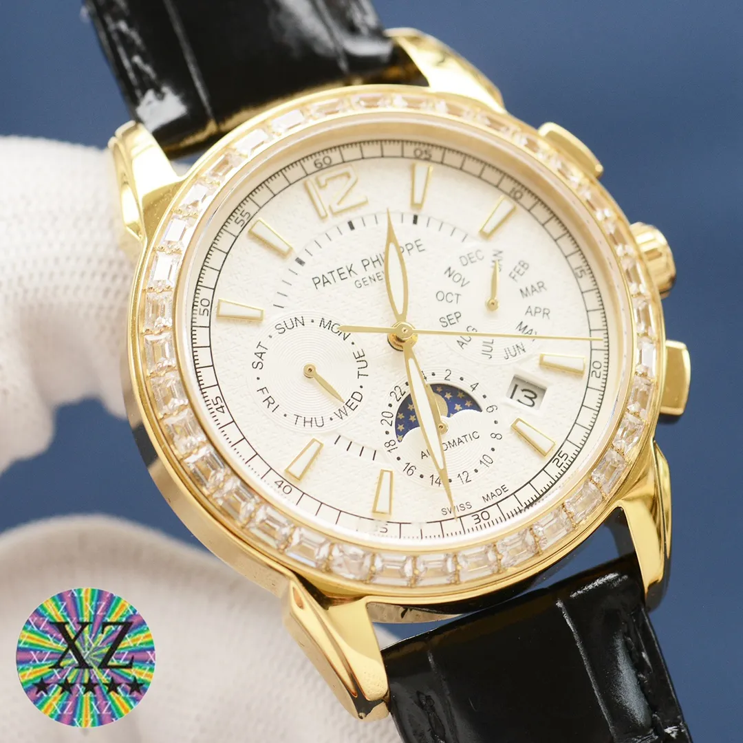 [Rose] [Rose] A new work by the craftsman • Launching the latest style • Patek Philippe PP multi-function watch. Full of business style. Equipped with an original imported 9100 moon phase function movement mechanical watch. ⚙️ Accurate travel time and zero repair. The use of 13 square diamonds as scales on the dial shows the luxurious temperament of this watch. [呲呲] Imported cowhide strap. The mirror is made of sapphire mirror. See-through bottom cover. It is waterproof to 30 meters and has a diameter of 42mmx10mm. The functions of the watch include day of the week, month, date, moon, sun and other functions. The reputation of the best men's watch is revealed in every detail: a man is a warm gentleman, with great taste and craftsmanship, which is comparable to the original! The appearance and appearance are the same and unique! (Focus on original new machines) Factory quality! Welcome to reprint!